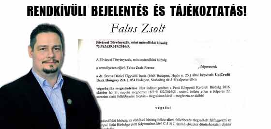 FALUS ZSOLT-RENDKÍVÜLI BEJELENTÉS ÉS TÁJÉKOZTATÁS!